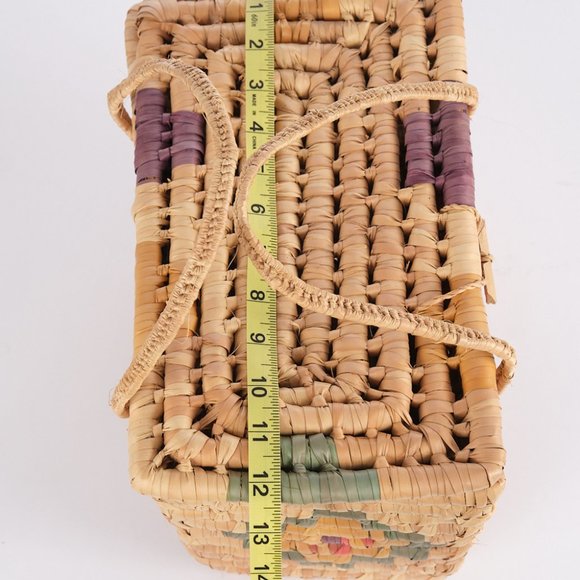 Multi-Colored Ethnic Straw & Reams Floral Pattern Picnic Basket - Picture 6 of 9